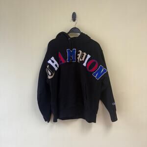 Champion Old English Patchwork Hoodie Sweatshirt Pullover Size XL